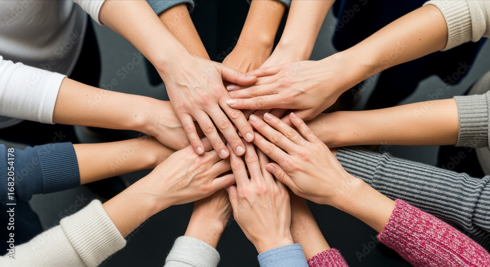 © LiliGraphie - Diverse hands joined in unity symbolizing teamwork and collaboration. Togetherness, connection, solidarity, friendship, multiracial. © LiliGraphie - Diverse hands joined in unity symbolizing teamwork and collaboration. Togetherness, connection, solidarity, friendship, multiracial.