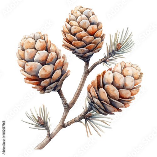 Pinecones, watercolor illustration vector, isolated on a white background.