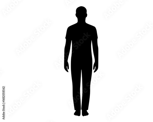 Human Form: Silhouette of Stillness and Structure", A black silhouette of a male figure standing upright with arms relaxed by the sides.