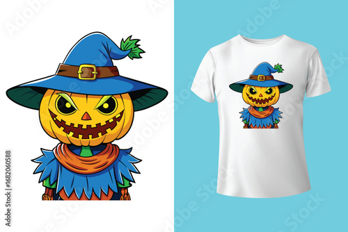 Halloween T-shirt design costume template. Happy Halloween scary trendy vector t-shirt design. Halloween vector clothing apparel t-shirt design for man, woman and children