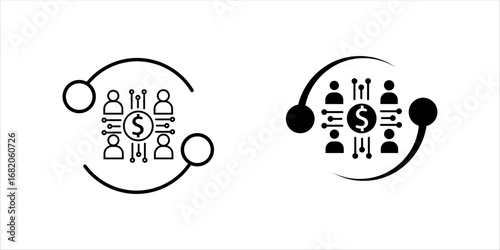 payments, money and people icon set, line design