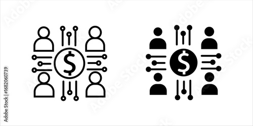  payments, money and people icon set, line design