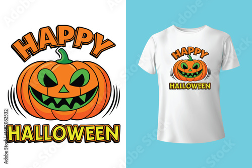 Halloween T-shirt design costume template. Happy halloween scary trendy vector t-shirt design. Halloween vector clothing apparel t-shirt design