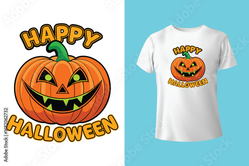Halloween T-shirt design costume template. Happy halloween scary trendy vector t-shirt design. Halloween vector clothing apparel t-shirt design