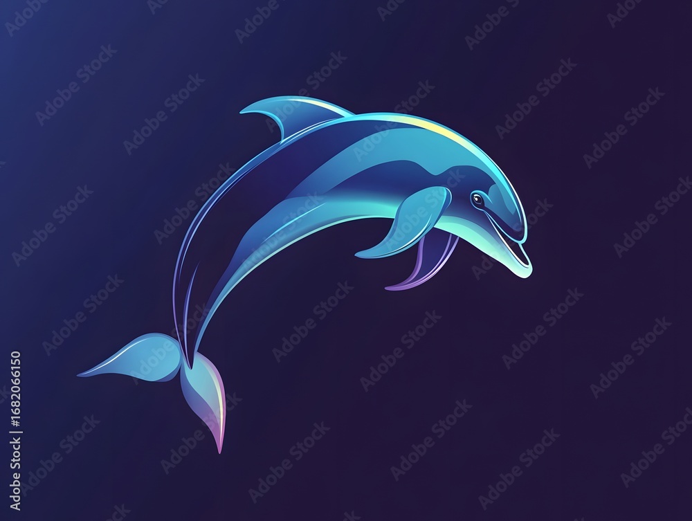 Fototapeta premium Colorful Illustrative Dolphin Vector Art in Blue Tones: Playful Marine Animals and Ecology Conservation Design