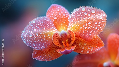 Close up Of A Dew Covered Orange Flower