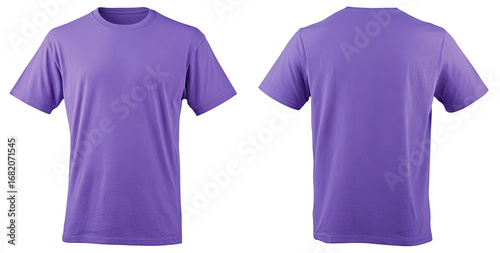 Front and back view of a plain, lavender-purple t-shirt