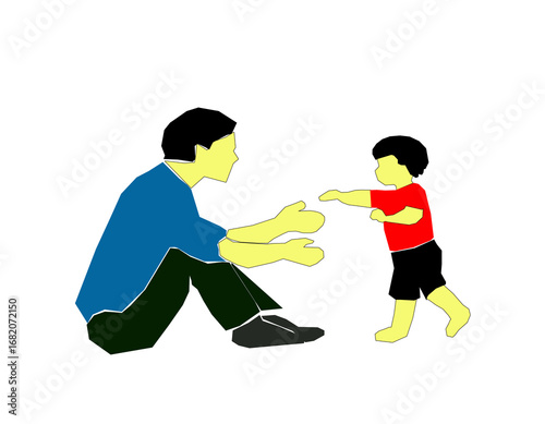 Father Encouraging Son to Walk