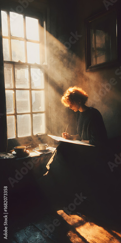 An Artist at Work in Sunlit Studio