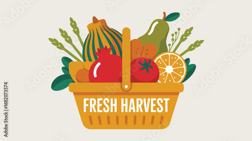 Vibrant Autumn Harvest: Colorful Fruits & Vegetables in a Basket