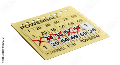 Powerball Lottery Ticket with Winning Numbers Marked