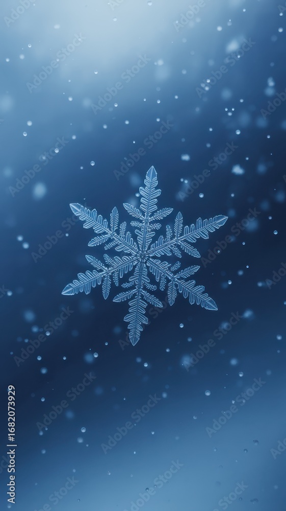 Fototapeta premium A macro shot of a delicate snowflake with intricate details, showcasing the beauty of winter and the unique patterns of frozen water crystals