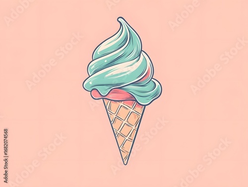 <Vintage Style Ice Cream Cone Illustration: Pastel Colors & Retro Aesthetic for Ice Cream Lovers>