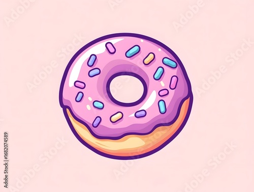 Colorful Pink Donut Illustration with Sprinkles: A Sweet and Playful Dessert Icon