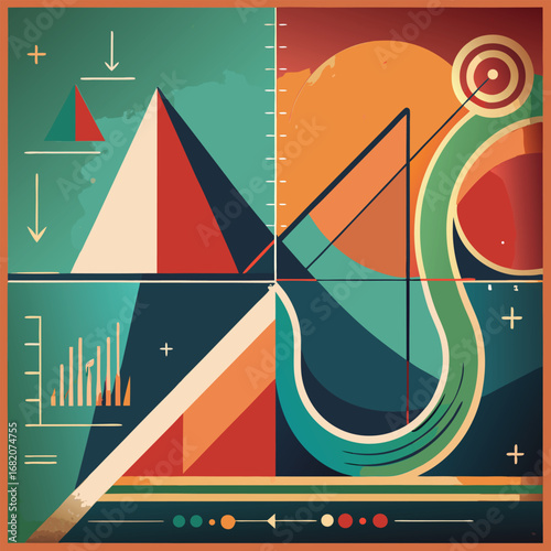 Cosine variant for educational poster, Flat Design two curves (sine vs cosine) with legend and simple labels, vector poster layout.