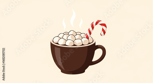 Christmas 2025  hot chocolate with marshmallows and candy cane christmas holiday drink winter season vector illustration vector