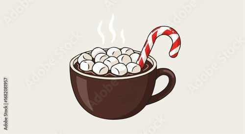 Christmas 2025  hot chocolate with marshmallows and candy cane christmas holiday winter season cozy drink vector illustration vector