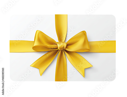 Gift card, white rectangle, gold ribbon bow