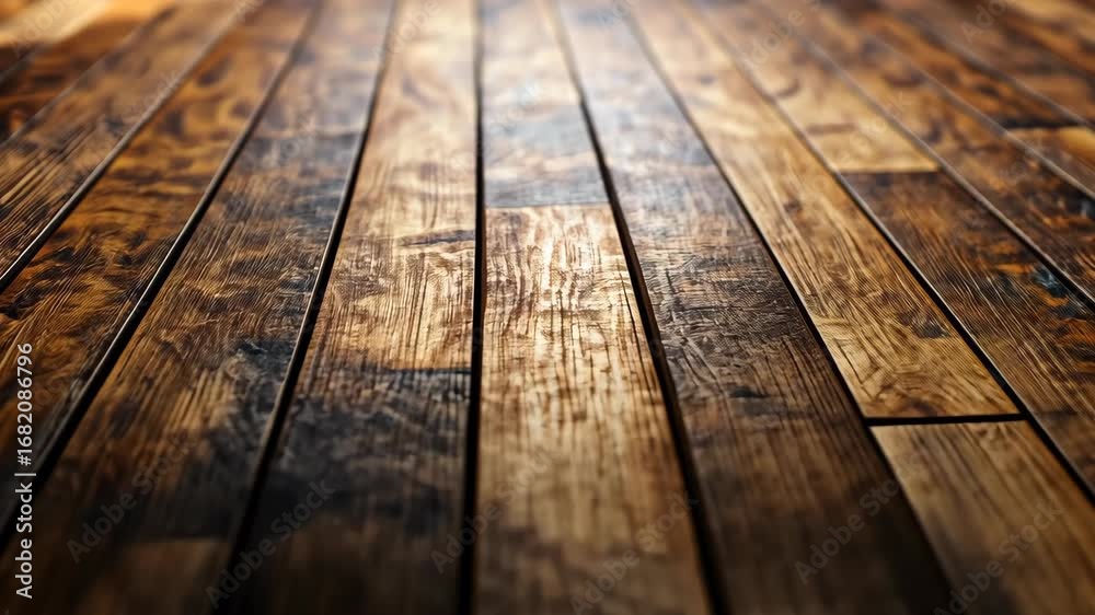 Closeup View of Textured Wooden Floor Planks with Natural Light.