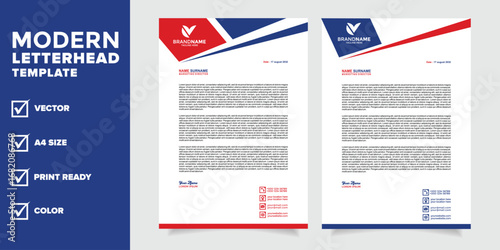 set of modern professional letterhead template for stationery design with red and blue color