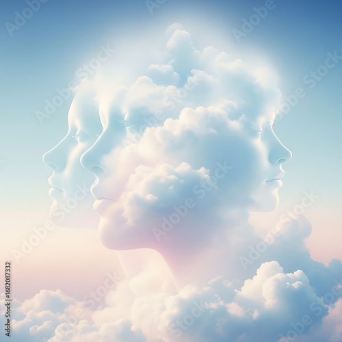 Dreamlike Surreal Faces Fading into Clouds – Abstract Subconscious Concept Art"