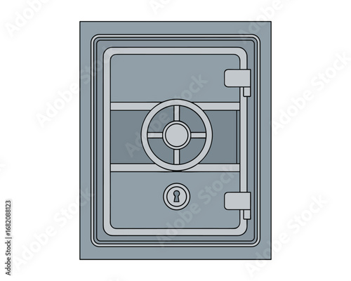 Steel Vault Door Illustration: Strongbox Security, Deposit Protection, Safety Depository
