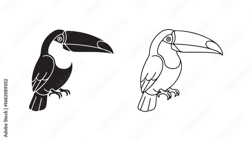 Obraz premium Toucans outline and silhouette bird pair