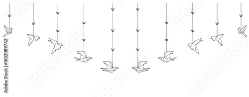 Origami - decoration - flying dove figure from paper, vector image