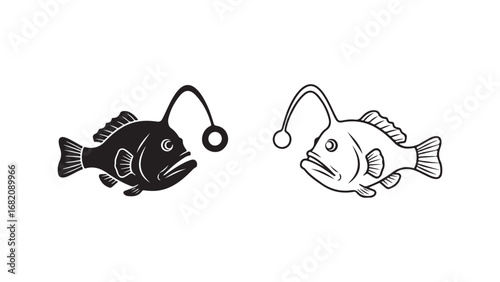 Anglerfish outline icons black and white