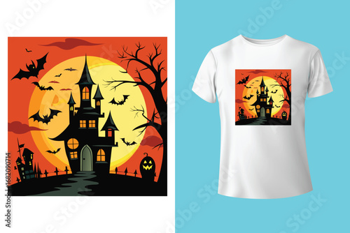 Gothic halloween t shirt design with bats and skeletons