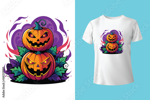 Gothic halloween t shirt design with bats and skeletons