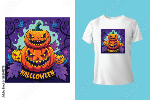 Gothic halloween t shirt design with bats and skeletons