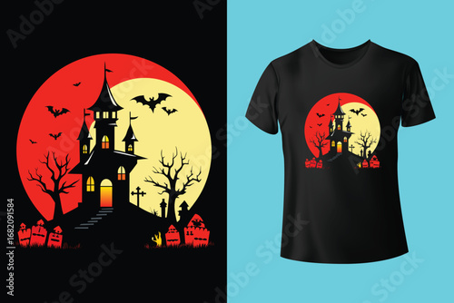 Gothic halloween t shirt design with bats and skeletons