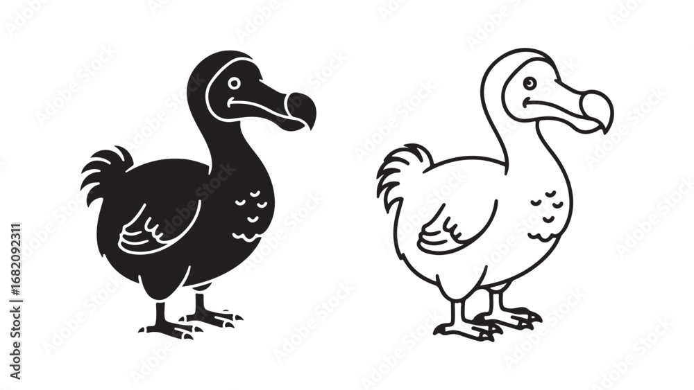 Obraz premium Dodo bird outline and silhouette for design