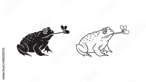 Frog catching fly with transparent background