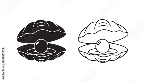 Oyster shell with pearl outline style