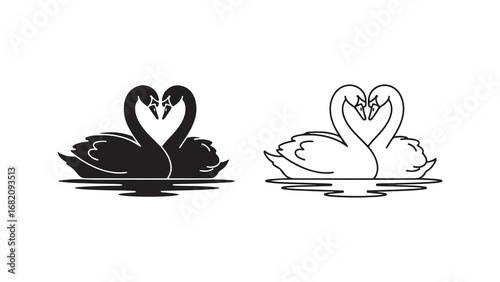 Swan couple heart shape on water