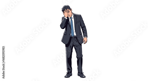 Stressed businessman holding his head in despair, overwhelmed by work pressure.