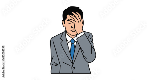 An illustration of a businessman in a suit covering his face with his hand, expressing frustration or embarrassment.