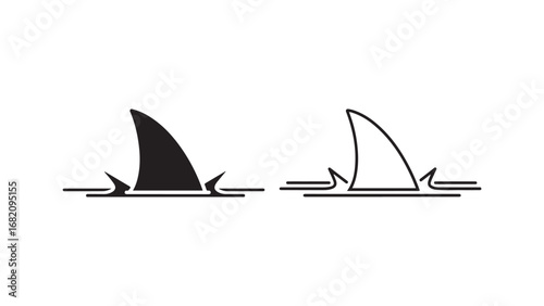 Shark fins above water line with transparent background