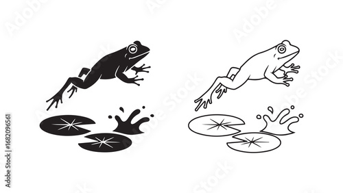 Jumping frog on lily pads with transparent background