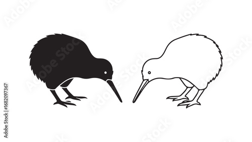Two kiwi birds facing each other