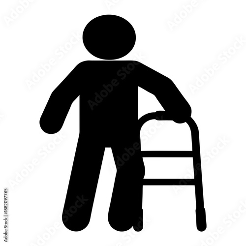 Silhouette illustration of a person using a walking frame for support