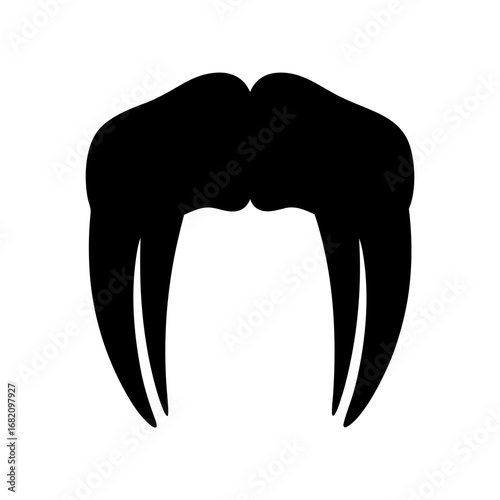 Sleek black toupee or hairpiece with dramatic downward curves and pointed ends