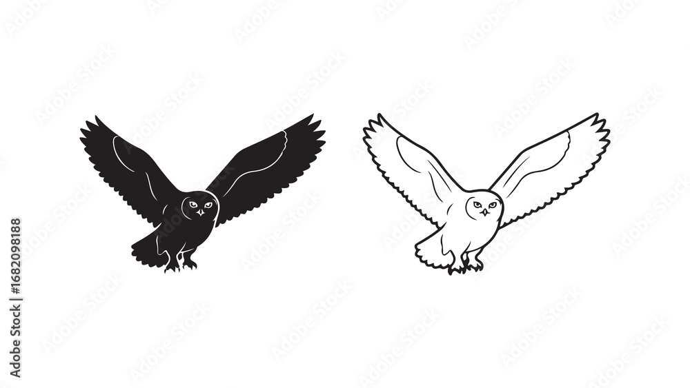 Fototapeta premium Owl pair in black and white with transparent background