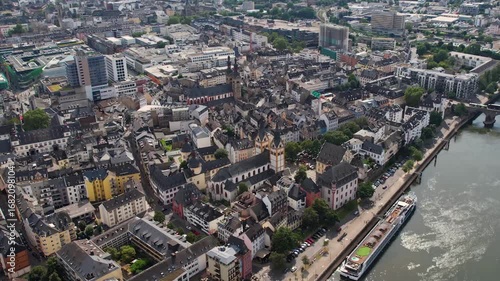 Aerial panorama view of the old town in the city Bonn in Germany on a late sunny day in summer. 