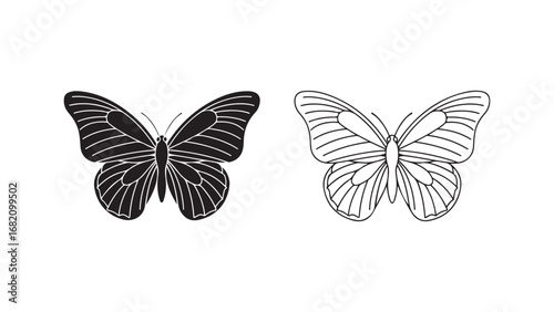 Butterfly outline and solid black style with transparent background