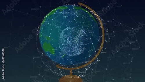 At start globe rotating eastward while inner data sphere pulsating highlighting connectivity