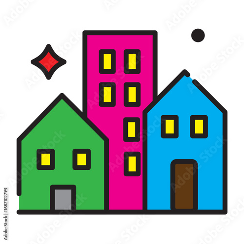 Colorful houses with transparent background