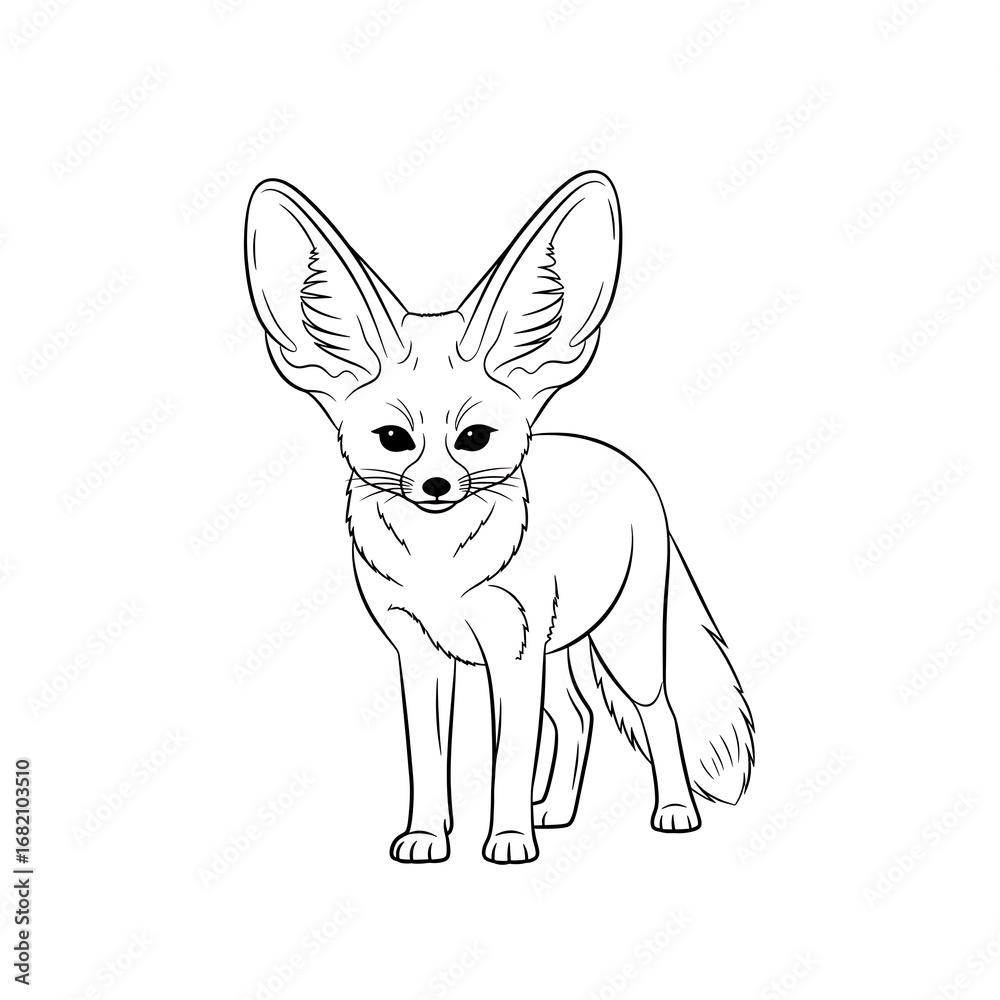Naklejka premium Line Drawing of a Fennec Fox for Coloring or Illustration